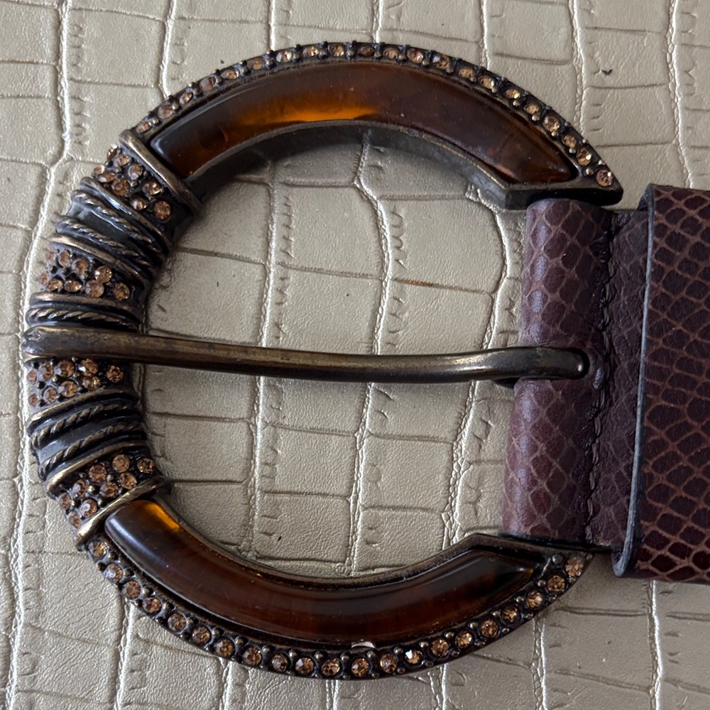 Chico's Black and Cream Crocodile Pattern Belt
